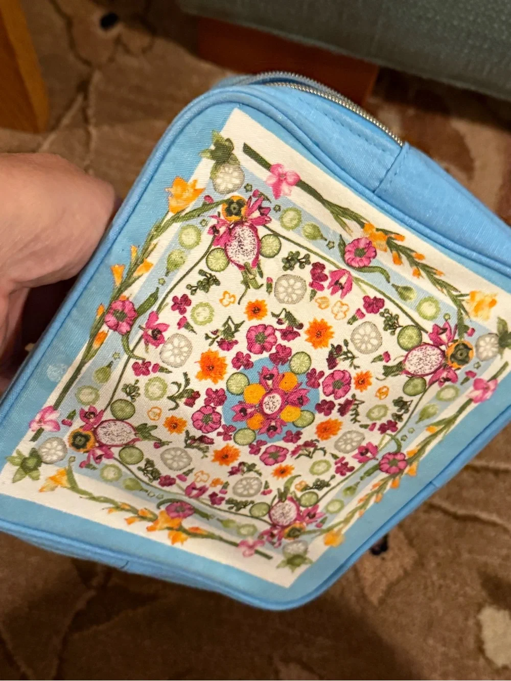 Estee Lauder Blue Floral Embroidered Cosmetic Case